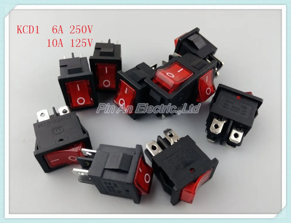 10 шт. KCD1-104 корабль типа переключатель лодка форме переключатель 4 Pin с лампой 250 В 21x15 мм 6A с легким
