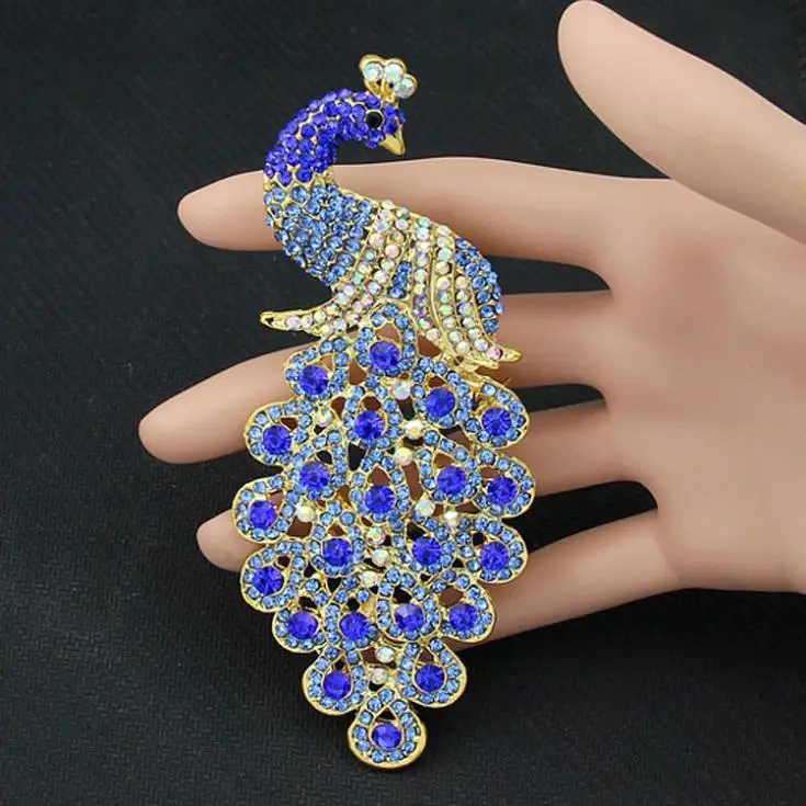 

Drop Shipping Brooches Multicolor Rhinestone Blue Peacock Brooch Wedding Pins Fine Jewelry