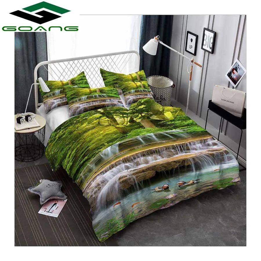 

GOANG bedding sets bed sheet duvet cover pillow 3d nature scenery 100% polyester king size bedding set waterfall forest