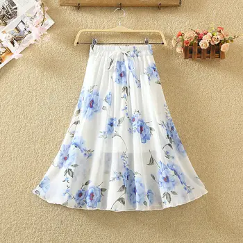 

Yocalor White Summer Skirt High Waist Plus Size A-line Floral Print Women Skirt Swing Vintage Skirts Womens Boho