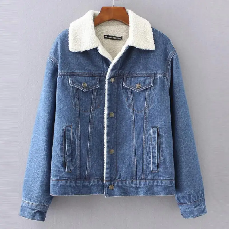 

Hot!2019 New Winter Bomber Denim Jacket for Women Ladies Outwear Fashion Long Sleeve Casual Girls Jackets Women warm Jeans Coat