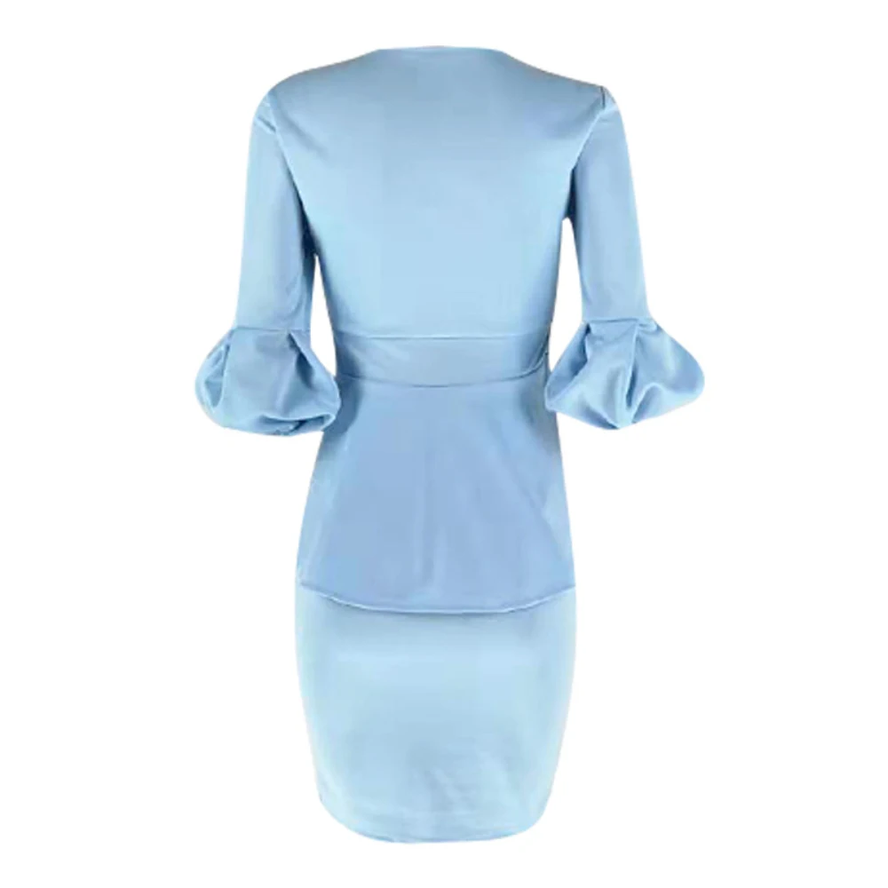Женская мода 3/4 рукав o-образным вырезом оборки асимметричное 2 шт офисное женское платье