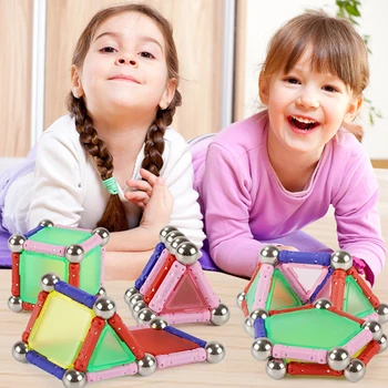 

50pcs Magnetic Designer Building Blocks Magnet Bars Metal balls Model & Building Construction Toys for Children Gifts