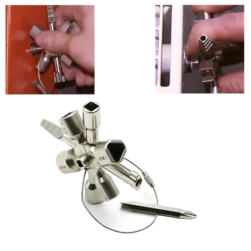 

10 in 1 Multifunction Electrician Plumber Utility Cross Switch Wrench Universal Square Triangle Key for Gas Train Bleed Radiator