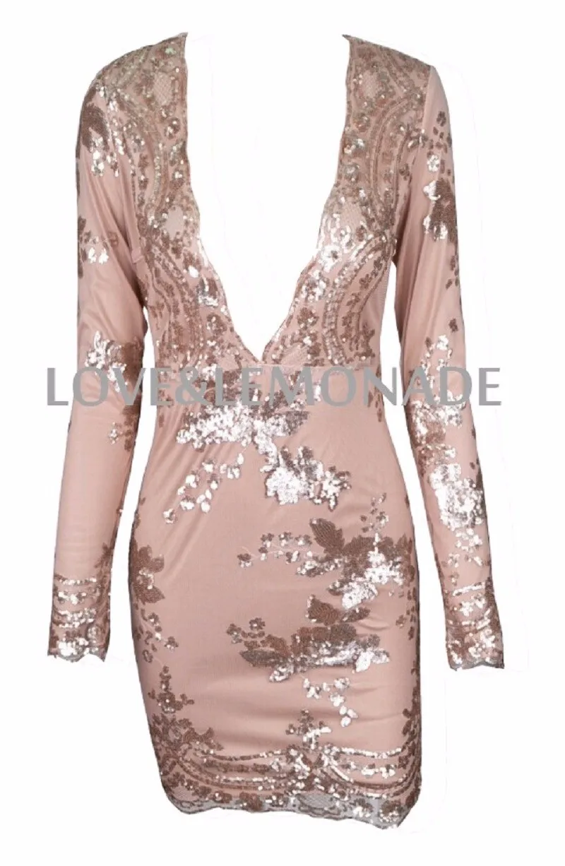 V Neck Sequined Party Dress Long 