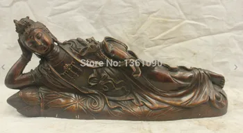 

xd 00607 Chinese China Folk Culture Handmade Old Bronze Brass Statue Sleep Guanyin Buddha