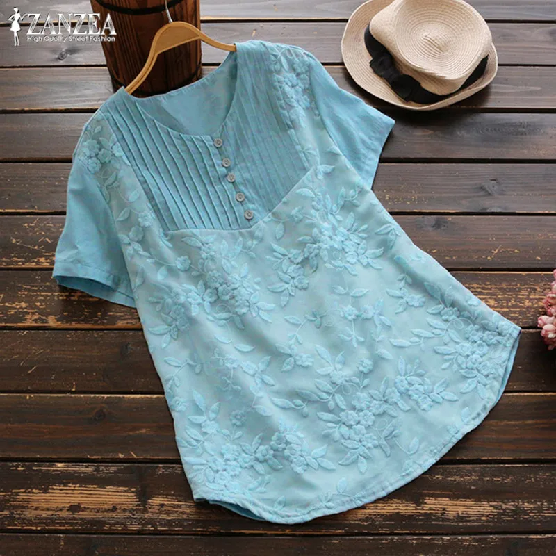  2019 Plus Size Women Hollow Embroidery Blouse Vintage Lady Casual Cotton Blusa Female Summer Top Sh