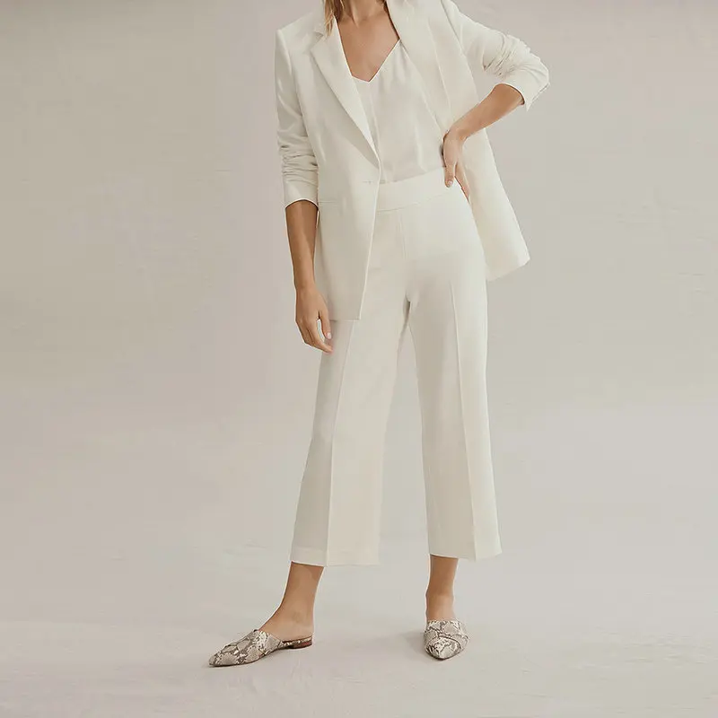 Custom White Work Bussiness Formal Elegant Women Suit Set Blazers And