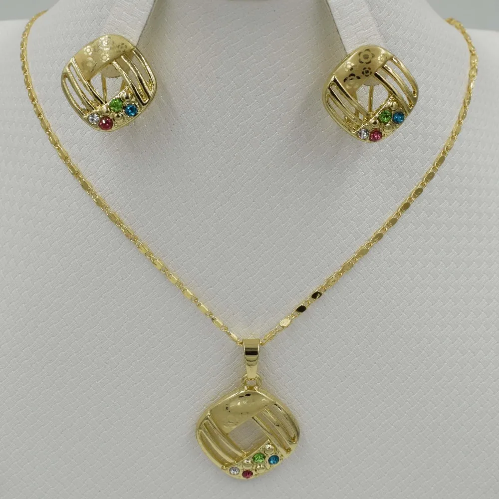 Earrings Pendant Necklace Set Women Gift New Trendy Platinu 3color