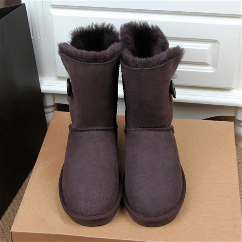 Обувь из натуральной овечьей кожи; женские зимние ботинки наивысшего качества; коллекция года; женские зимние классические ботинки; ботинки из натуральной овечьей кожи - Цвет: chocolate