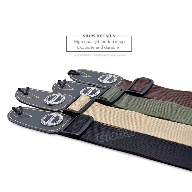 Durable Cotton Guitar Strap with Leather Eends for Electric Folk Bass Acoustic Guitar use