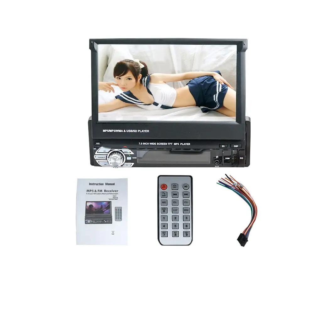 

Free ship 1DIN 7inch slip down Touch Screen Universal Car Stereo FM Bluetooth MP3 MP4 Audio Player Manual pull out