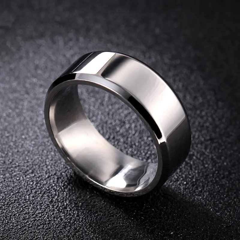 

8mm Bright Polish Silver Color Titanium Ring For Men