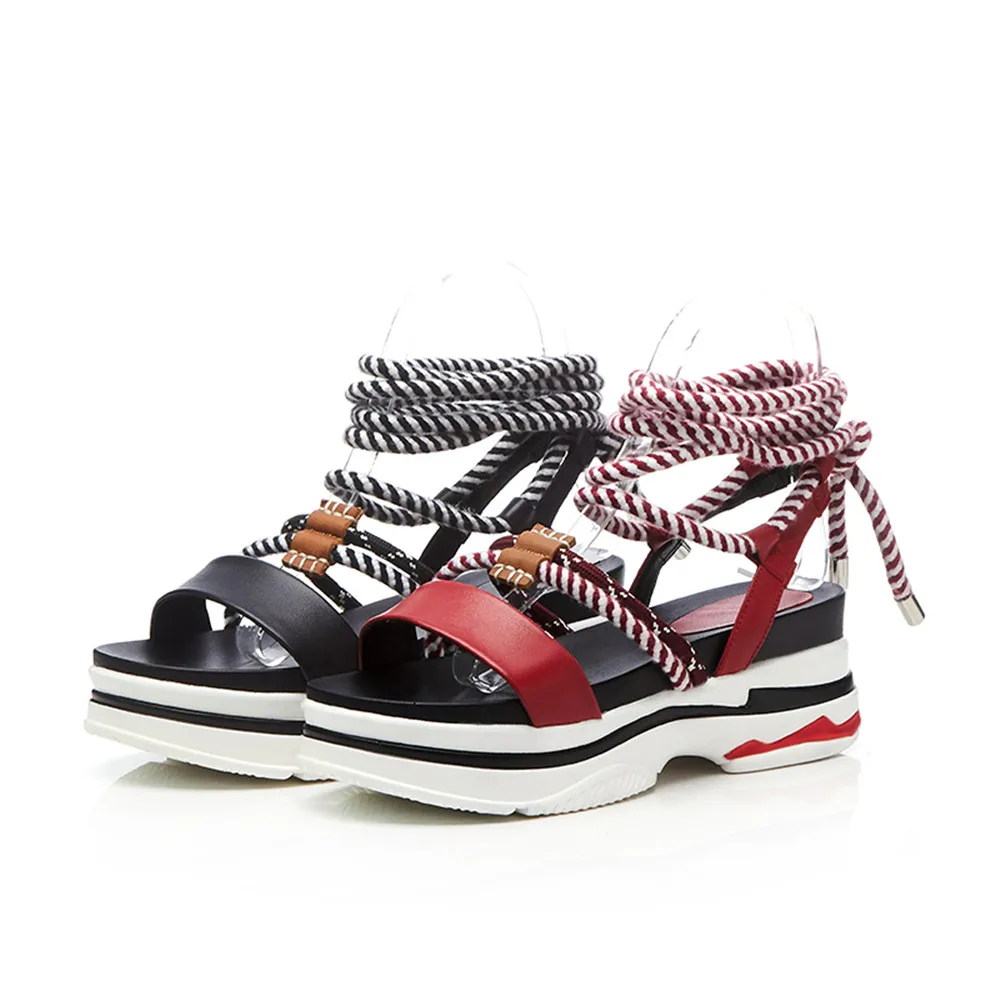red 2018 forme Style Femme Sandales La Véritable Noir Nouvelle Plat Plate Femmes Chaussures À En Casual Sneaker Bride Mode Smirnova D'été Cuir Cheville BTSwqdq