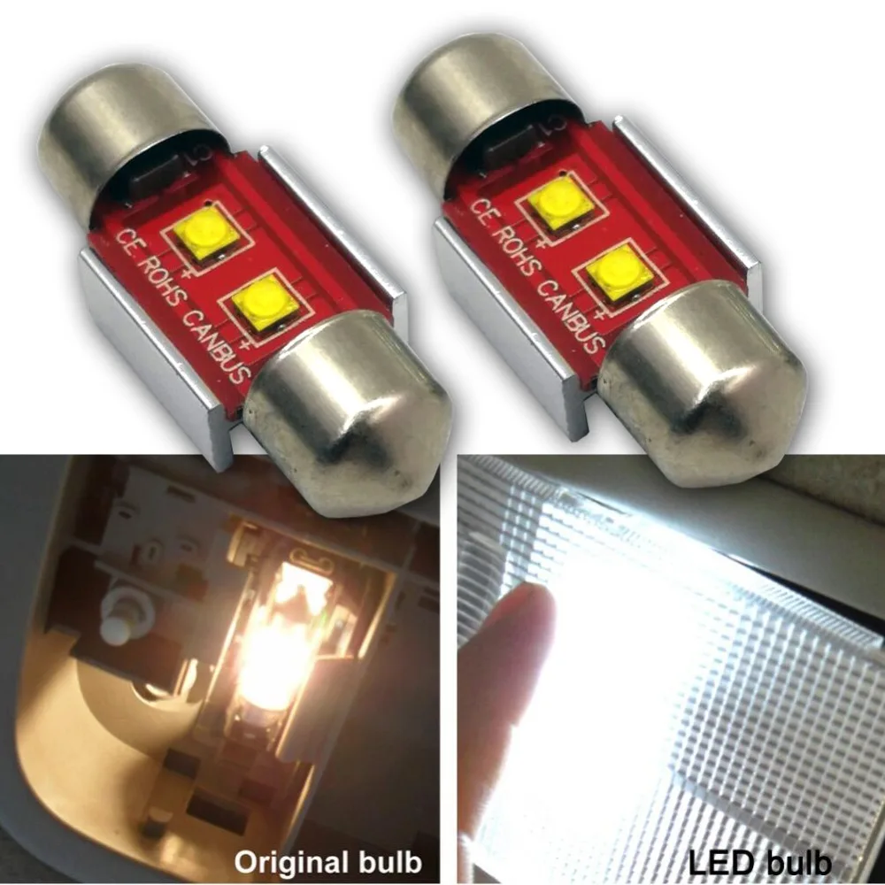 

No-polarity AC12V Car 2pcs C5W Canbus 31MM CRE'ESMD 2Led error free Interior reading Light Clearance Bulbs Auto plate Lamp white