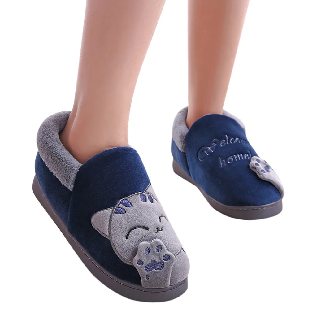 

new design Men Winter Home Slippers Cartoon Cat Slip-On Warm Indoors Bedroom Floor Shoes New year gift