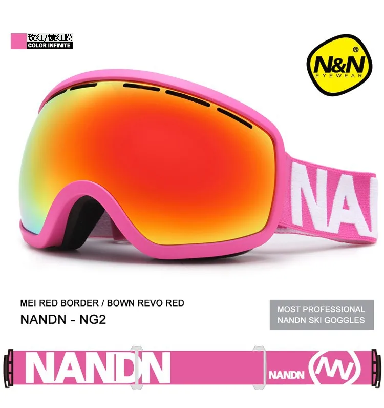 NANDN, 8 цветов, очки для катания на лыжах, двойной слой, антимистские линзы, широкое видение, ветрозащитные лыжные очки, очки для мужчин, Женская линза, сменные
