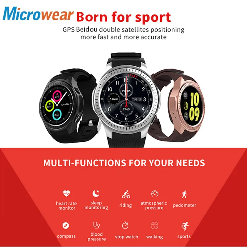 

Microwear L1 Professional Sports Smart Watch Quad Core Smartwatch MTK2503 2G Wifi BT Call 0.2MP TF Card Android IOS watch phone