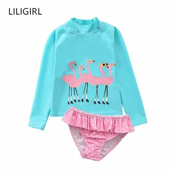 

LILIGIRL Summer Baby Girls Clothes Sets 2020 New Kids Swimsuit Pineapple Flamingo Sunscreen Girl Split Swimmer Children Clothing