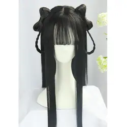 80 см Черные Длинные Аниме-волосы для женщин Бабочка Стиль волос Красивая принцесса косплей продукты Хэллоуин голова одежда для горничной