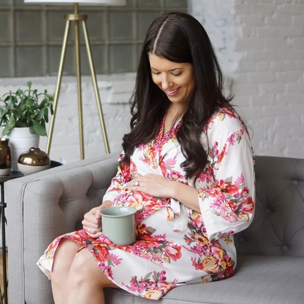 Для беременных Для женщин для беременных халат Цветочный принт миди Повседневное платье мягкие свободные платья для беременных мам