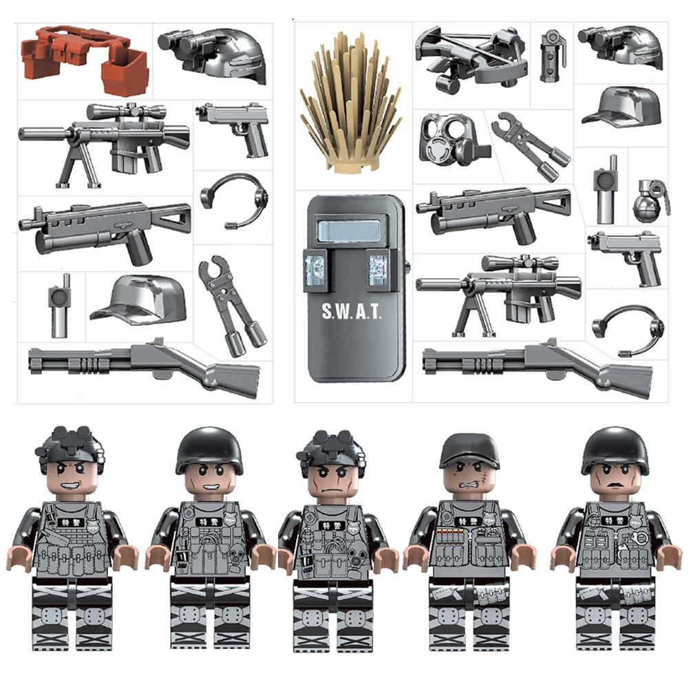 

Legoes figures Military Sets Weapons SWAT Building Blocks Compatible Legoed Soldiers Sniper Army Bricks Gift Toys For kid 6 in 1