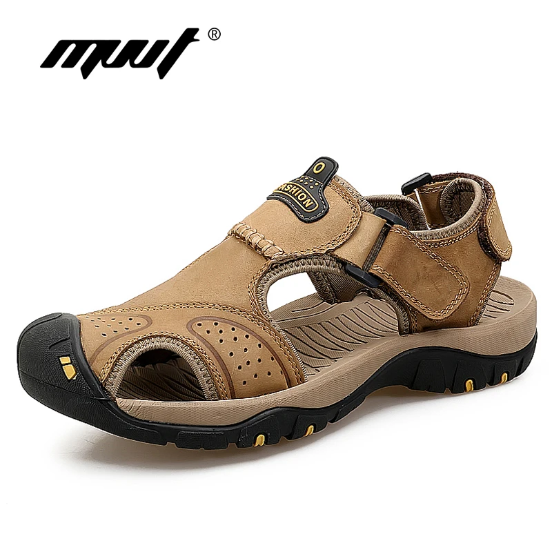 baratas Clássico Qualidade Sandálias de Couro Genuíno Dos Homens Sapatos de Verão Sandálias de Praia Dos Homens Conforto Leve Gancho Loop Sapatas Dos Homens Plus Size