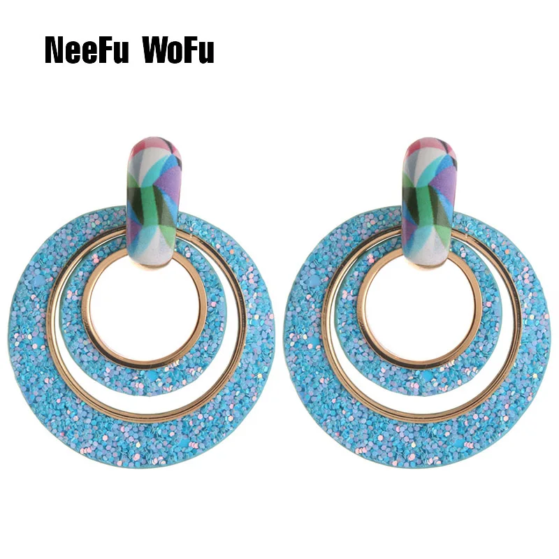 Женские кожаные серьги NeeFu WoFu круглые большие медные длинные с леопардовым