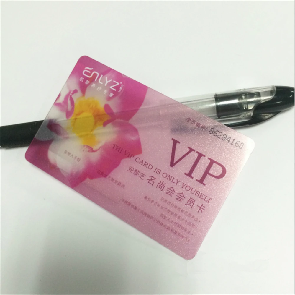 

200pc Personalized one side 85.5*54mm CMYK printing Lowest price standard size frost pvc transparent plastic business cards