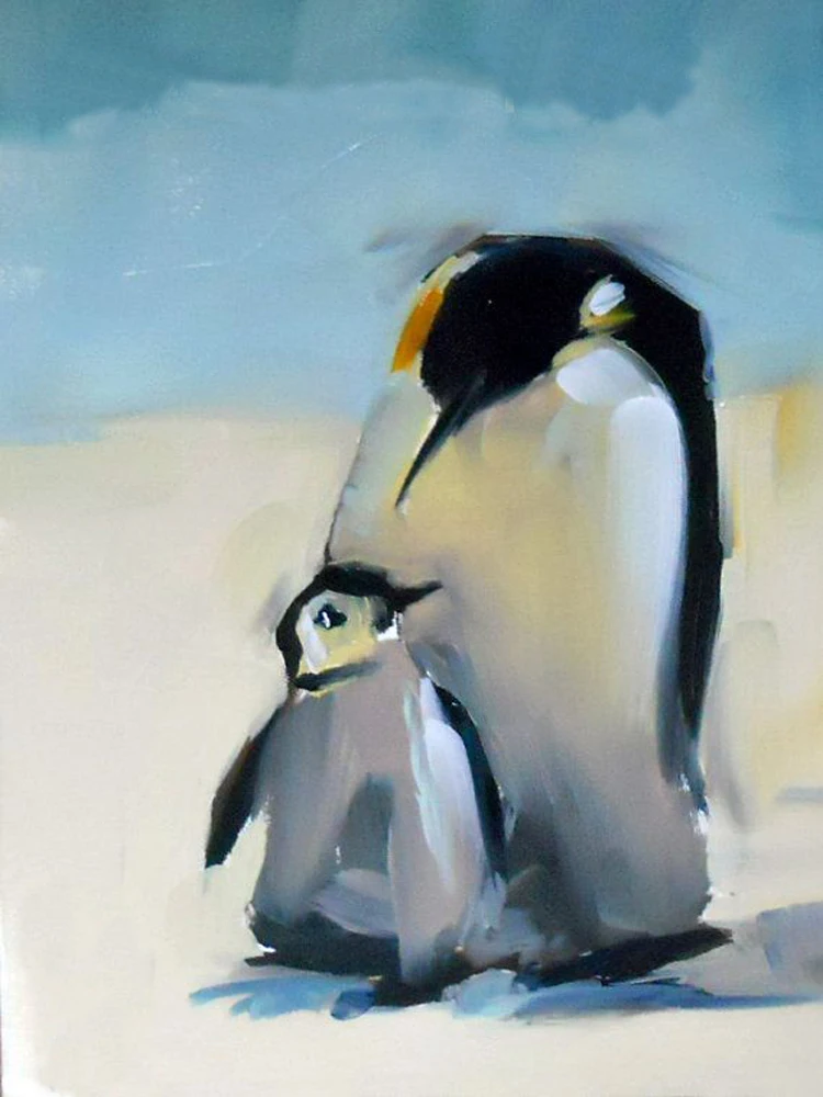 Artista Dipinto A Mano Polo Sud Animale Astratto Penguin Madre E Bambino Pinguino Pittura A Olio Su Tela Per Soggiorno Decorazione Oil Painting Paintings On Canvasoil Painting On Canvas Aliexpress