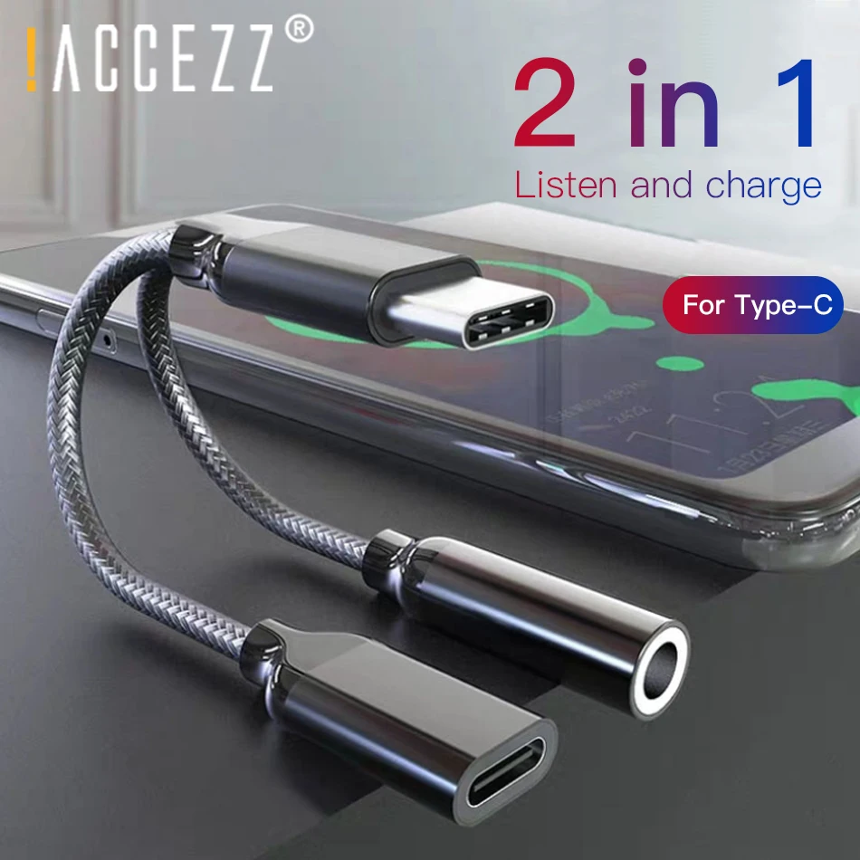 

!ACCEZZ Type C to Type-C 3.5mm AUX Adapter Charging Listening Calling Connector For Huawei Mate 20 Samsung Xiaomi LG Audio Cable