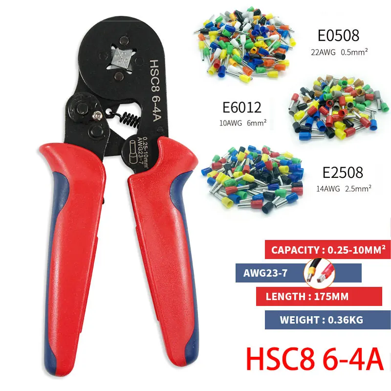 

100PCS Tube Terminal Crimp Connector Crimper Plier Set 0.25-10mm2 Self-adjustable Ratchat Wire Crimping Tool kit