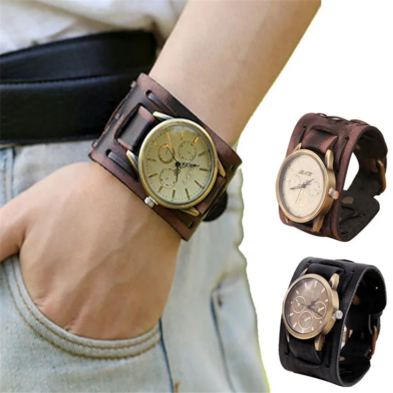 Hot Ing New Retro Punk Rock Brown Wide Leather Bracelet Hot Ing New Retro Punk Rock Brown