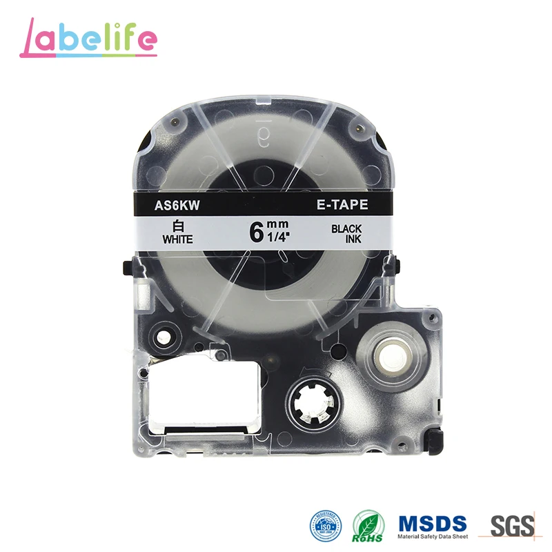 Labelife SS6KW для картриджа Epson LabelWorks белый 6 мм совместим с черными чернилами King Jim Tepura