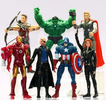 

7Pcs/Set The Avengers 2 Batman Black Widow Hulk Iron Man Captain America Thor Spiderman Figures 15CM Super Hero PVC Action Toys