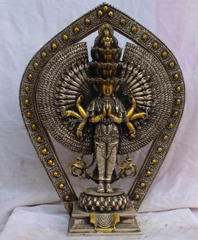 

17"Chinese Silver Gilt 1000-Arm a Kwan-yin Guanyin Buddha Statue