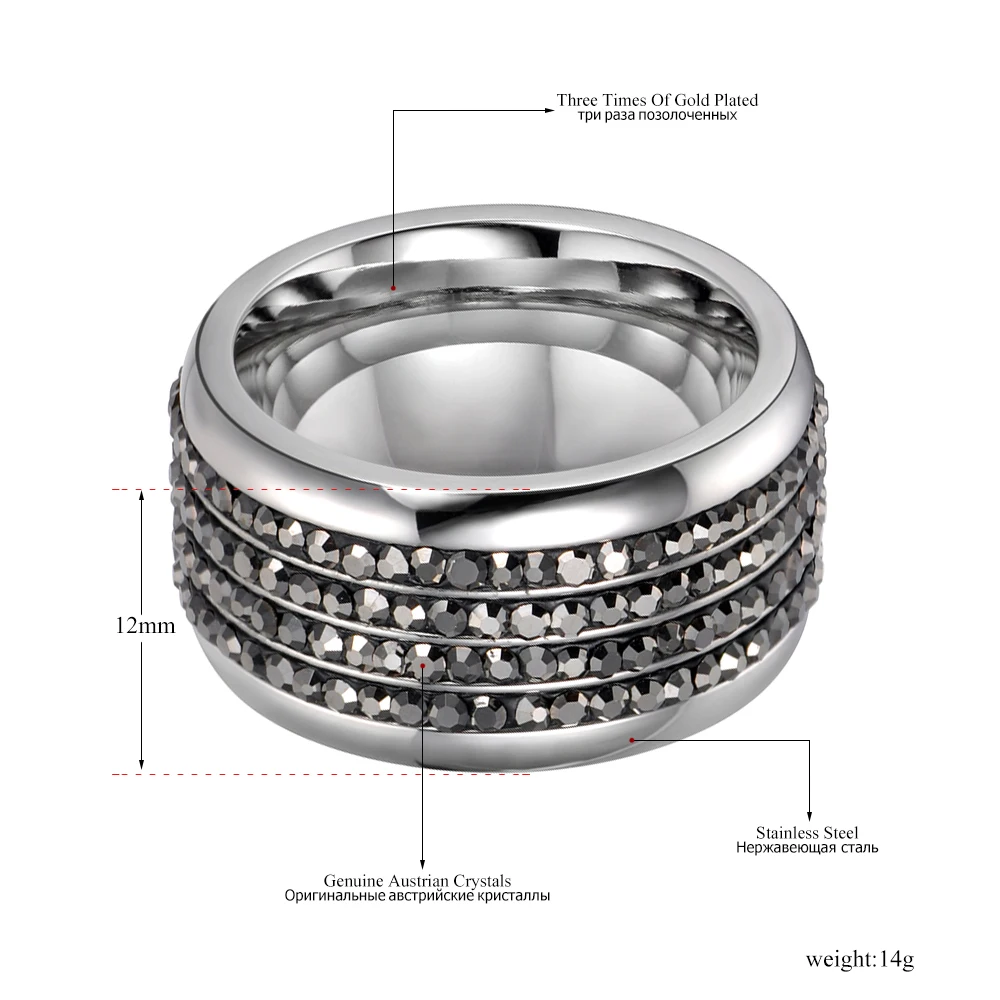 Lokaer модные 4 ряда черный/прозрачный CZ Кристалл Свадебные кольца ювелирные изделия Нержавеющая сталь Стразы обручальное кольцо дропшиппинг R18036