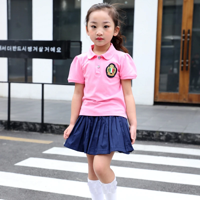 Цветочным узором; детская Корейская японская школьная форма для девочек и мальчиков, производительность спортивной рубашки Шорты-юбки наряды A43