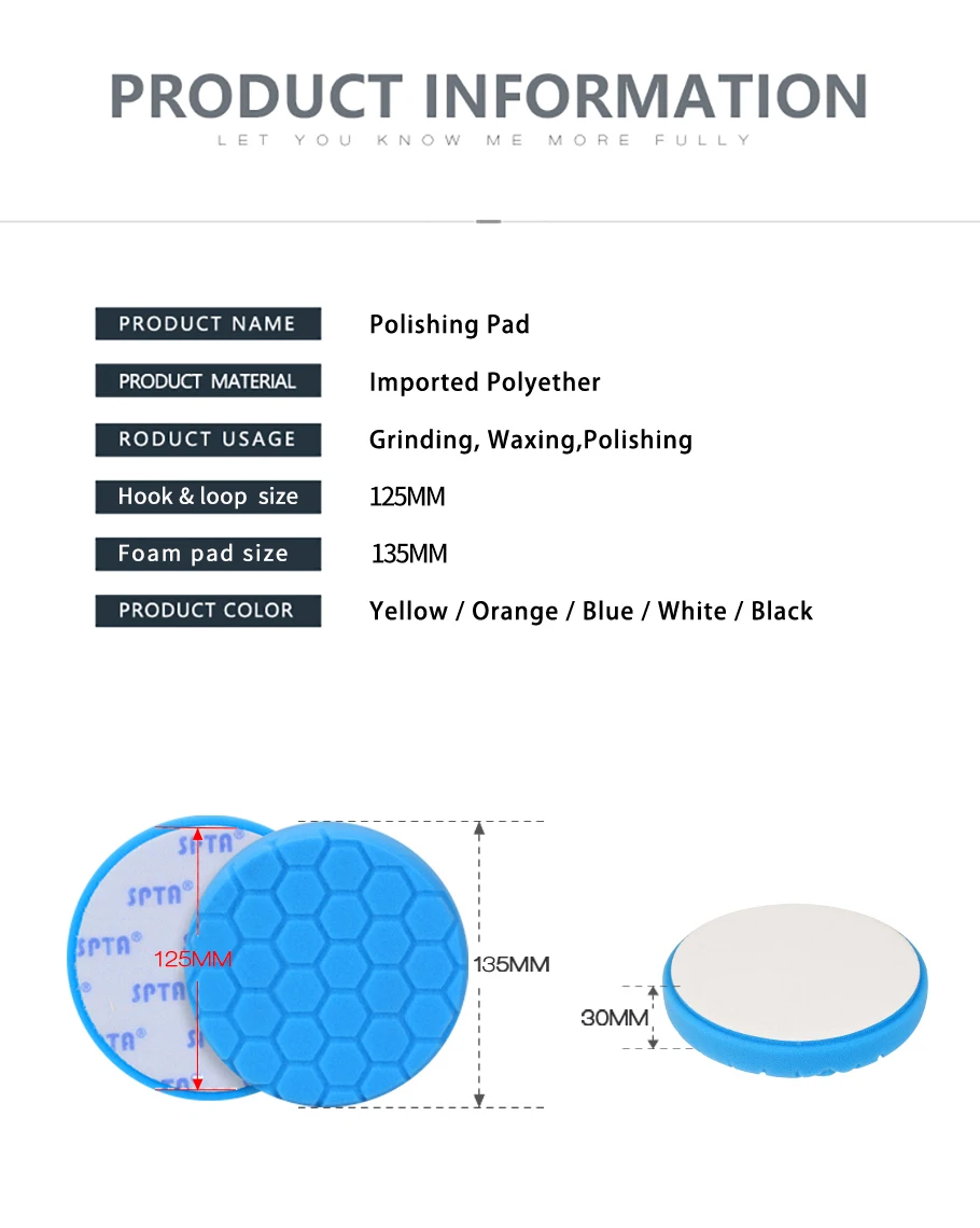 SPTA Автомобильная полировальная губка, автомобильная полировальная подушка, полировальные диски, стеклянный дисковый инструмент, полировальная машина, полировальный диск