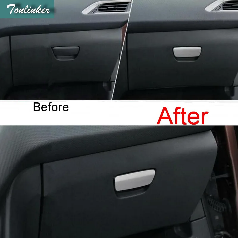 Tonlinker 1 Pcs DIY Car Styling Stainless Steel The Glove Box Handle Light Cover Case Stickers