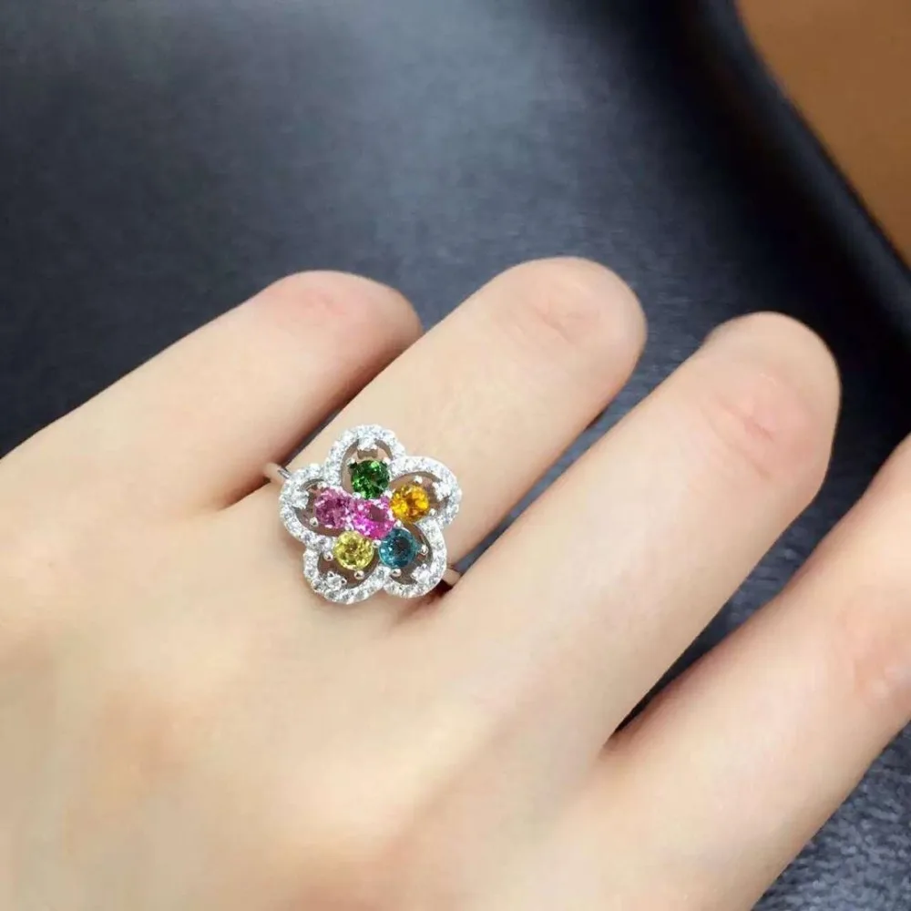 

Anillos Qi Xuan_Fashion Jewelry_Tourmaline Stone Flower Woman Rings_S925 Solid Sliver Fashion Rings_Manufacturer Directly Sales