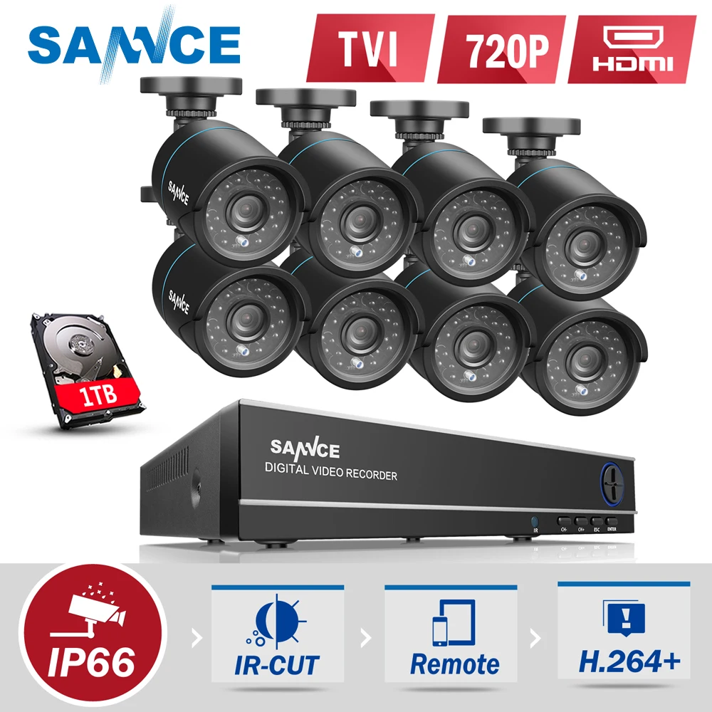 

SANNCE 8CH CCTV Security System 1080N DVR 8pcs 720P TVL Weatherproof Outdoor CCTV Cameras 8 channels Video Surveillance kits 1TB