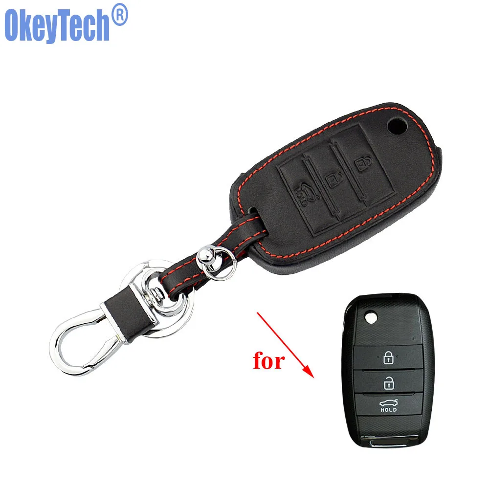 OkeyTech Genuine Leather Key Chain Ring Cover Case Shell Holder For KIA K3 K4 K5 Sportage R QL 2015 -2017 for Sorento RIO 2017