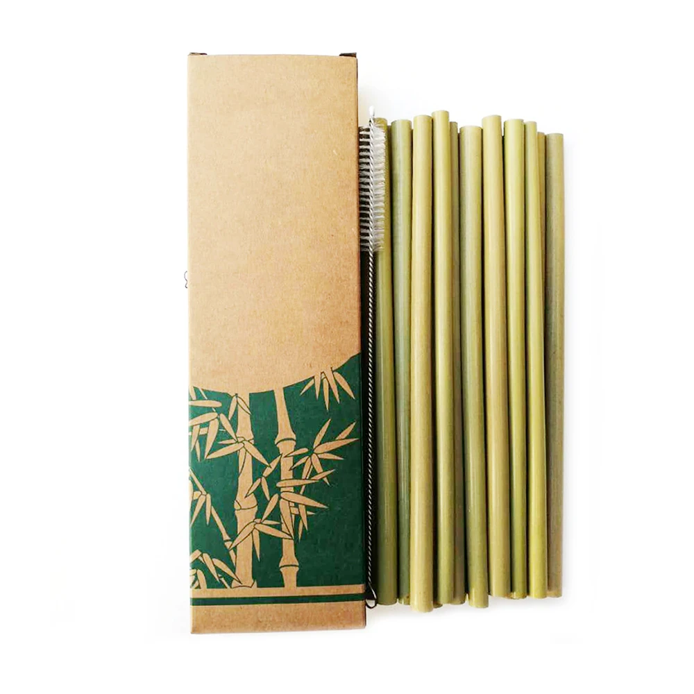 

10pcs/set Natural Bamboo Drinking Straws Reusable Eco-Friendly Party Kitchen + Clean Brush for Drop Shipping Wholesale