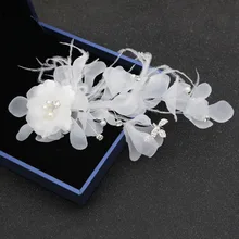 Alexzendra свадебные волосы белые перья кристаллы цветок жемчуг Клип головные уборы для женщин Головные уборы невесты Аксессуары Головные уборы