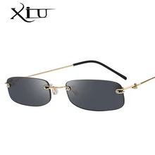 XIU, металлические солнцезащитные очки без оправы, для мужчин и женщин, модные, брендовые, Ретро стиль, дизайнерские, квадратные, черные, очки, UV400