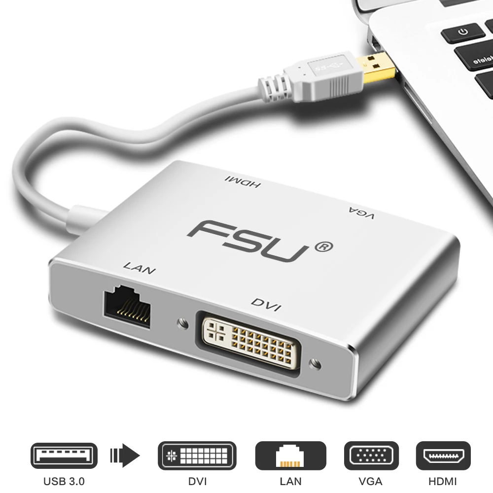 4 in 1 USB 3.0 a HDMI 1080 P HD USB a DVI/VGA/HDMI/LAN Convertitore cavo Video Audio USB a VGA Adat