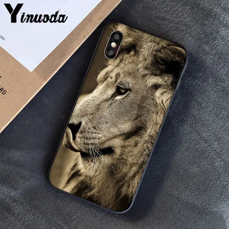 Yinuoda Lion tiger Модный милый животный черный чехол для телефона чехол для Apple iPhone 8 7 6 6S Plus X XS MAX 5 5S SE XR чехлы