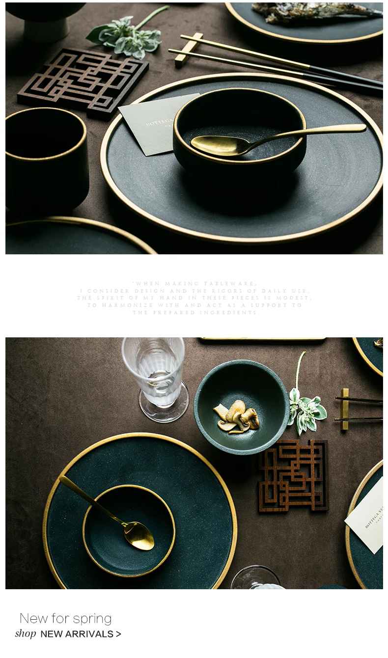 Винтажная керамическая посуда тарелки и миски керамические золотые инкрустационные тарелки стейк еда блюдо набор фарфоровых тарелок