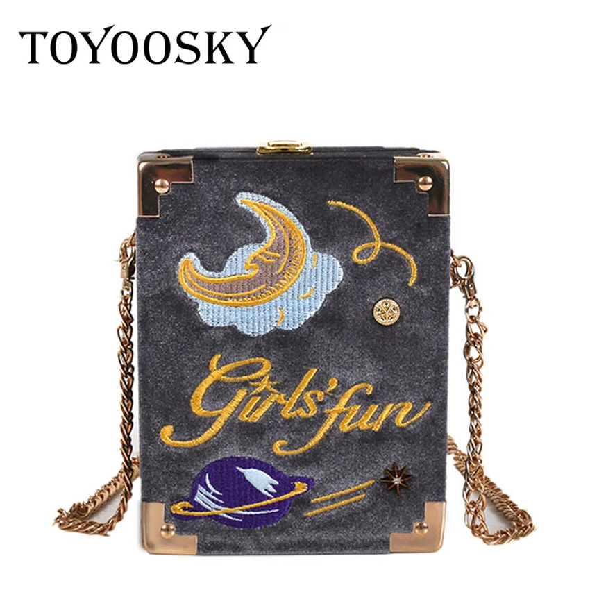 

TOYOOSKY Velour Embroidery Star Moon Messenger Bags For Women Shoulder Bags Fashion Design Ladies Evening Box Bag Clutch Purse